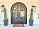 Elegant arched double front doors with decorative ironwork and manicured greenery at 590 Hood Ave, Fayetteville, GA 30214