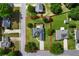 Aerial view of the property, highlighting the home's location and lot size outlined in red at 3047 Standing Rock Ct, Lithia Springs, GA 30122