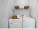 Well-equipped laundry room with washer, dryer, and storage for convenience at 3047 Standing Rock Ct, Lithia Springs, GA 30122
