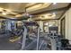 Home gym featuring a treadmill, exercise bike, weights, and mirrors at 5284 Vernon Springs Trl, Sandy Springs, GA 30327