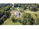Expansive aerial view of a luxury home, showcasing its pool, well-manicured lawn, and surrounding lush greenery at 2497 Sugar Pike Rd, Canton, GA 30115
