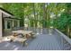 Open wooden deck with a picnic table, perfect for outdoor gatherings and meals in the fresh air at 7360 Fields Dr, Cumming, GA 30041