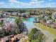 Scenic aerial view of a community with homes surrounding a serene lake and lush greenery, offering picturesque landscapes at 759 Reeves Lake Sw Dr, Marietta, GA 30064