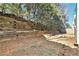 The backyard features retaining walls, a patio area and a partial view of the home at 885 Clairidge Ln, Lawrenceville, GA 30046