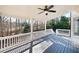 Relaxing covered porch with ceiling fan, white railing, and views of the private backyard at 2038 Cresthaven Walk, Woodstock, GA 30189