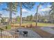 Expansive view of backyard, golf course, and stone patio with seating at 9795 Terrace Lake Pointe, Roswell, GA 30076