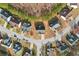 Aerial view of a neighborhood featuring mature trees and well-maintained homes on a cul-de-sac street at 3308 Hunting Creek Pass, Douglasville, GA 30135