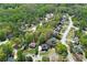 An aerial view showcases a charming neighborhood with lush trees, well-maintained homes, and winding streets at 5445 Mountain Trl, Douglasville, GA 30135