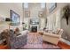 Open living room with high ceilings, large windows, and a cozy fireplace at 2805 Cambria Ct, Cumming, GA 30041