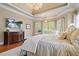 Comfortable main bedroom with hardwood floors, plenty of light, and a decorative tray ceiling at 2805 Cambria Ct, Cumming, GA 30041