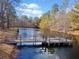 A wooden dock extends into the water, providing a peaceful retreat for relaxation and recreation at H-5422 Hill Sw Rd, Powder Springs, GA 30127