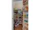 A well-organized pantry with shelves stocked with various food items and household supplies at 203 Roseman Way, Woodstock, GA 30188