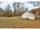 Backyard features a lush lawn, some trees, white siding home, and fall foliage at 504 Leguin Mill Rd, Locust Grove, GA 30248