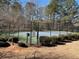 Community tennis courts surrounded by green landscaping and a secure fence at 6910 Stone Breeze Dr, Stone Mountain, GA 30087