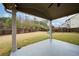 Covered backyard patio area with string lights overlooking a spacious, fenced yard at 4280 Hunters Walk Way, Cumming, GA 30028