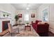 Cozy living room with a red sofa, decorative fireplace, and warm, inviting ambiance at 1474 Athens Avenue Sw Ave, Atlanta, GA 30310