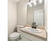 Powder room with vanity sink, toilet, and neutral decor at 1381 Vintage Pointe Dr, Lawrenceville, GA 30044