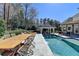 A backyard pool featuring a covered patio with an outdoor kitchen and grill at 2892 Darlington Run, Duluth, GA 30097