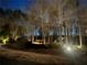 Nighttime landscape view showcasing illuminated trees and the winding driveway at 3045 Camp Branch Rd, Buford, GA 30519