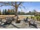 Cozy outdoor fire pit area with Adirondack chairs, landscaping and nearby tennis courts at 5640 Copper Creek Pass, Cumming, GA 30040