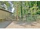 This backyard features a patio area with stairs leading down to a fenced-in yard surrounded by lush greenery and trees at 1453 Midview Dr, Decatur, GA 30032