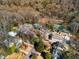 Residential aerial view showcasing tree-lined streets, tennis court, and surrounding homes at 1828 Almeta Ne Ave, Atlanta, GA 30307