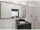 Modern bathroom with a black vanity, a frameless glass shower, and contemporary fixtures at 1307 Glenwood Se Ave, Atlanta, GA 30316