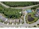 Aerial view of community amenities, including pool, pond, and tennis court near green trees at 607 Leland Pkwy, Cumming, GA 30041