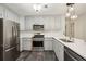 Modern kitchen featuring stainless steel appliances and ample white cabinets with stone countertops at 555 Brickleberry Ln, Roswell, GA 30075