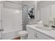Traditional bathroom with white vanity and tub/shower combination, complemented by neutral wall color and decor at 53 Colonial Ter, Villa Rica, GA 30180