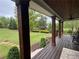 Covered porch offering a picturesque view of the landscaped front yard and gardens at 77 Russell Rd, Lawrenceville, GA 30043