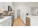 Modern kitchen with stainless steel appliances, white cabinets, and tile backsplash at 47 Colonial Ter, Villa Rica, GA 30180