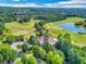 Aerial view of a beautiful golf course clubhouse with lush greenery and mature trees at 1021 Windermere Xing, Cumming, GA 30041