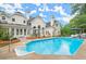 Backyard pool surrounded by lush lawn, patio, and a well-manicured lawn with mature trees at 500 River Bluff Pkwy, Roswell, GA 30075