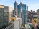 Aerial view of the city with several high rise buildings and a pool on the roof of one at 400 W Peachtree Nw St # 3204, Atlanta, GA 30308