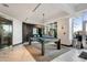 Bright game room with a pool table, city views, and convenient wet floor sign at 400 W Peachtree Nw St # 3204, Atlanta, GA 30308