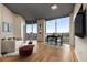 Living room with hardwood floors, contemporary furniture, and large windows with city views at 400 W Peachtree Nw St # 3204, Atlanta, GA 30308