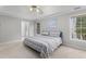 Bedroom with vaulted ceilings, a ceiling fan, two windows, and a comfortable bed at 1224 Indian Hills Pkwy, Marietta, GA 30062