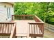 Spacious wooden deck with brown railings, offering a serene outdoor space surrounded by lush trees at 2003 Hubbard Ct, Villa Rica, GA 30180