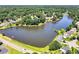 Aerial view of a neighborhood surrounding a beautiful lake at 2385 Cape Courage Way, Suwanee, GA 30024