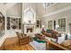 Cozy living room with vaulted ceilings, fireplace and built-in bookshelves at 415 Prestwick Ct, Alpharetta, GA 30005