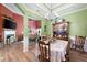 Charming dining room with decorative chandelier open to a living room with a fireplace at 3832 Abbott Ln # 1, Powder Springs, GA 30127