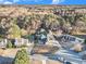 Aerial view of a neighborhood with mature trees, well-manicured lawns, and multiple homes on a quiet street at 128 Graybrook Ct, Grayson, GA 30017