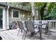 Outdoor deck with table and chairs for al fresco dining and enjoying the surrounding green space at 3938 Landress Way, Lawrenceville, GA 30044