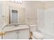 Bathroom with a granite-look vanity, and a shower-tub combo at 132 Prity Ct, Mcdonough, GA 30253