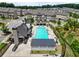 Aerial view of community pool and surrounding townhome neighborhood at 4362 White Spruce Aly, Doraville, GA 30360