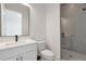 Modern bathroom with a glass-enclosed shower, updated fixtures, and a sleek vanity with black hardware at , Dunwoody, GA 30338