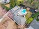 Aerial view of a house with backyard pool, patio, and landscaped surroundings at 4755 Huntley Dr, Atlanta, GA 30342