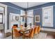 A dining room featuring a modern chandelier, a large table, and blue walls at 513 Saint Charles Ne Ave, Atlanta, GA 30308