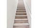 Carpeted staircase with white painted trim ascends to the next level at 1270 Platinum Dr, Hoschton, GA 30548